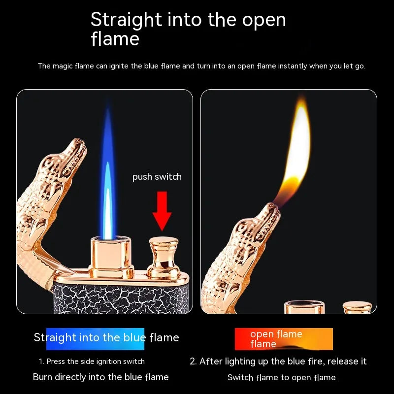 Double Fire Lighter With Quartz Watch Metal Inflatable Windproof Blue